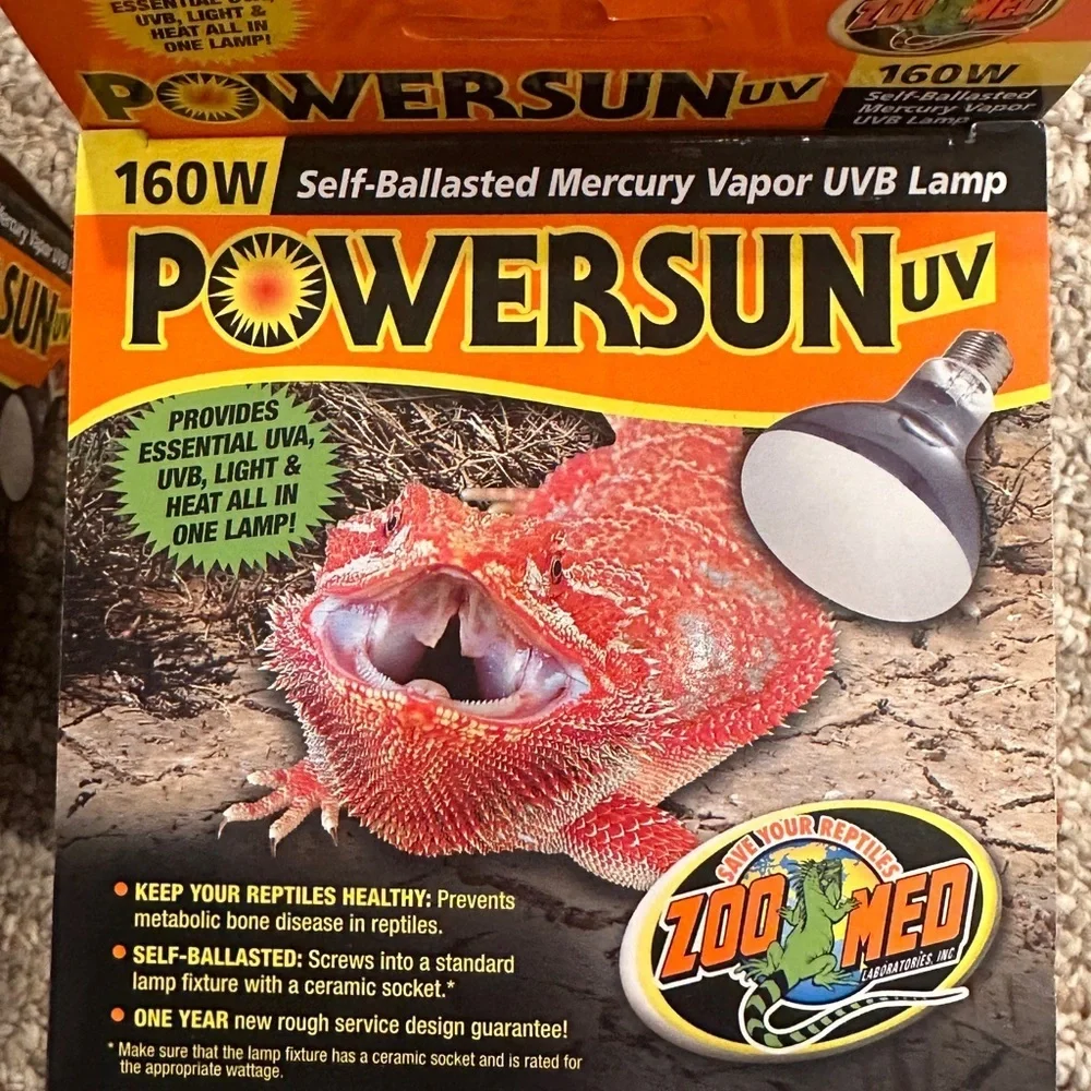 Set of Two Zoo Med PowerSun UV Bulb 160 Watt Bulb Ideal for Large Terrariums